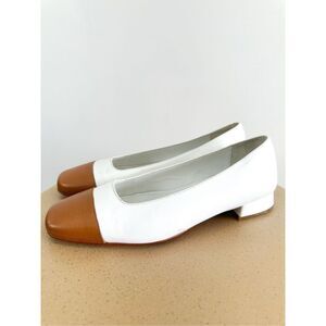 Augusta Brand Shoes Women’s Bianca Classic White Contrasting Cognac Brown Toe
